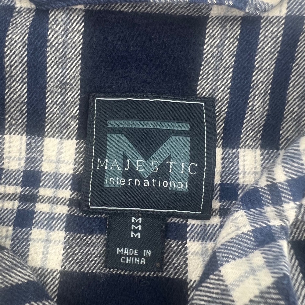 Majestic International Mens Navy Blue White Plaid Flannel Pajama Shirt Medium - Picture 4 of 8